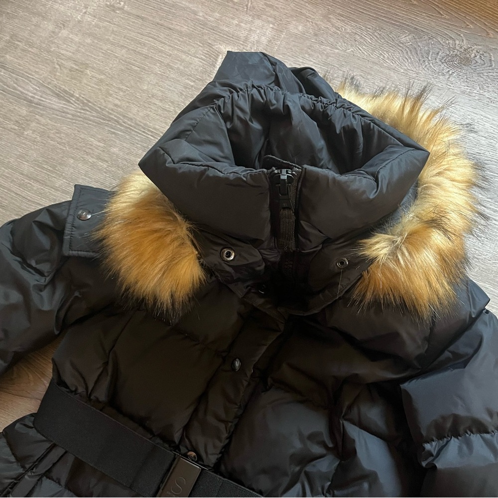 NWOT SAKS 5th-S13 New York, 3/4 Puffer Down Faux Fur Hood, Belt - Picture 8 of 16